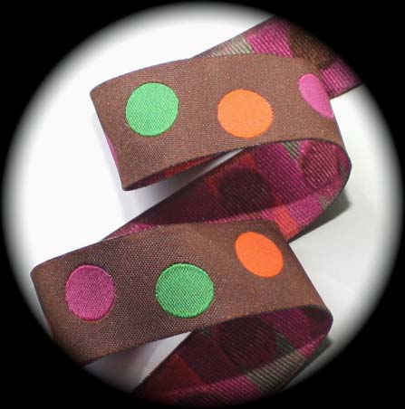 DOT 7/8" (3 YDS) BROWN/PINK/ORANGE/GRN WOVEN JACQUARD