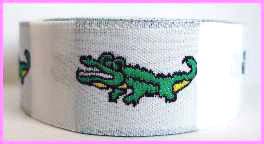 Alligator Ribbon 7/8" (3 yds)White W/Green Gators