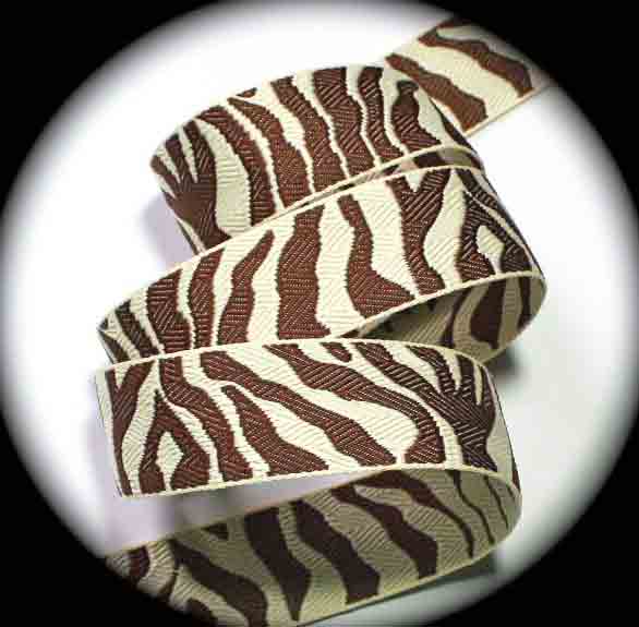 Zebra98- 1" x 3yds  Brown and Creme Woven Ribbon