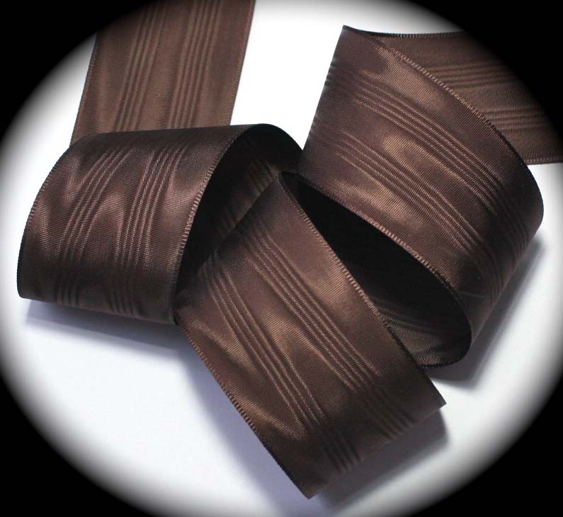 Taffeta Moire' Ribbon 112 1 1/2"  Brown Rayon 3 yards