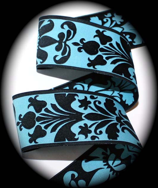 DAMASK DESIGN5 1 1/2" BLUE/BLACK (3YDS)