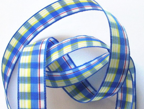 PLAID126 - 5/8" (5YDS) BLUE/YELLOW TAFFETA PLAID