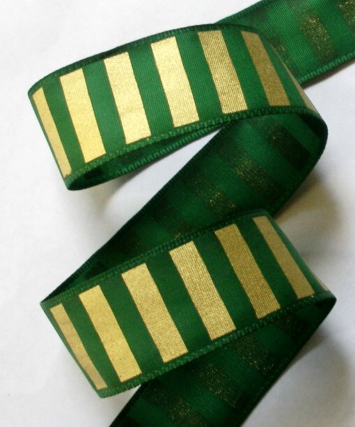 VERTICAL3067 - 1" FOREST GREEN/GOLD (5 YDS)