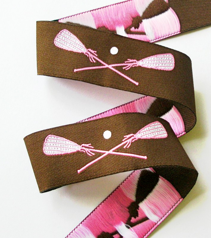 LAX103 -1" (3 YDS) brown/pink/white LACROSSE DAMASK