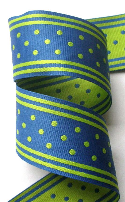 GPD187 1 1/2" BLUE/LIME  DOTS/STRIPES REVERSIBLE (5 yds)