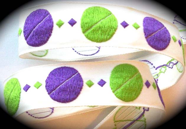 VINTAGE4507 - 7/8" NATURAL/PURPLE/LIME DOTS (5 YDSS) JAPAN