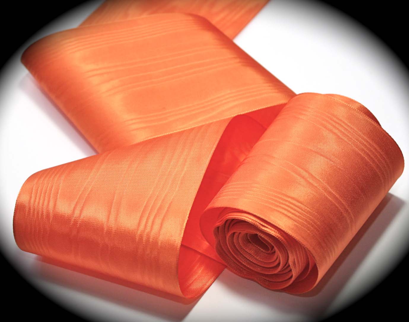 TAFFETA MOIRE' 007-  3" (3 YDS)ALL RAYON ORANGE  MOIRE TAFFETA-