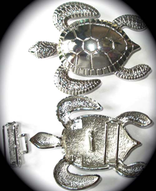 SEA TURTLE BUCKLE 3 1/2" X 2 3/4" RHODIUM (SILVER COLOR)