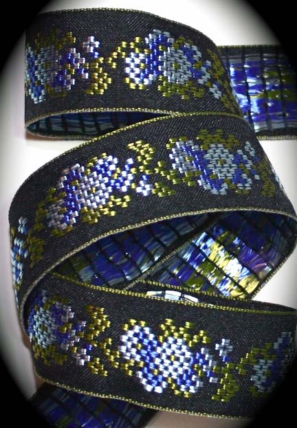 *VICTORIAN ELEGANCE2 - 1 1/4"BLACK/OLIVE/BLUE (3 YDS) VINTAGE