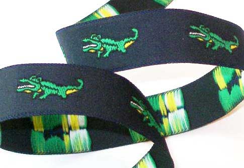 Alligator Ribbon 7/8" (3 yds) Navy W/Green Gators