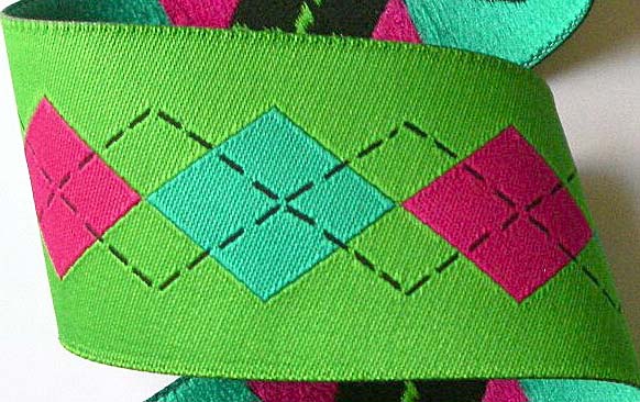 ARGYLELSB5 1 1/2" (3 YDS)  SPRING GREEN/ HOT PINK/TEAL