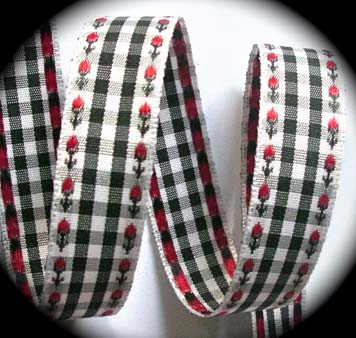 GINGHAM FLORAL2 3/4" (10 YDS) BLACK/WHITE/RED