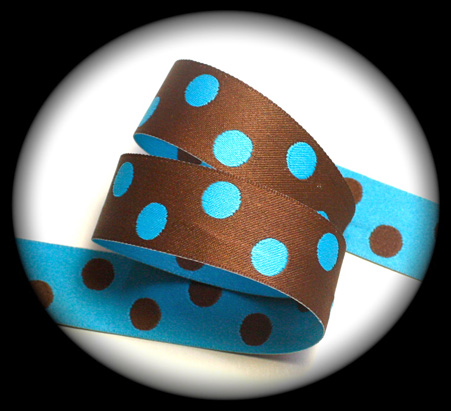 Dots 1" x 3 yards Brown and Bright Blue