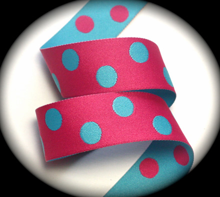 Dots 1" x 10 yards Pink and Bright Blue