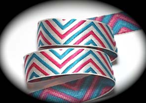 Chevron/Flame Stitch5-1" x 3 yds  White, Turquoise and Fuschia