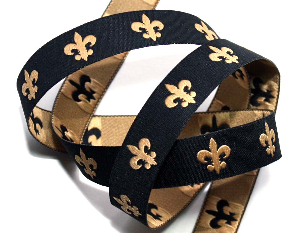 FLEUR DE LIS5- 3/8" BLACK/GOLD DAMASK (3 YDS) GO SAINTS!!