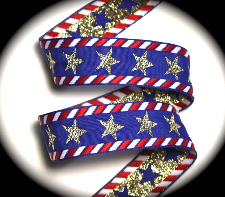 Stars and Stripes 1" x 3yds Blue, Red, White w/Gold Stars-Supe