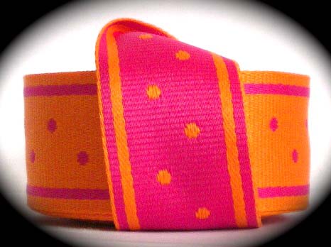 GPD156 1" (3 yds)  Orange/Pink Reversible Dots/Stripes