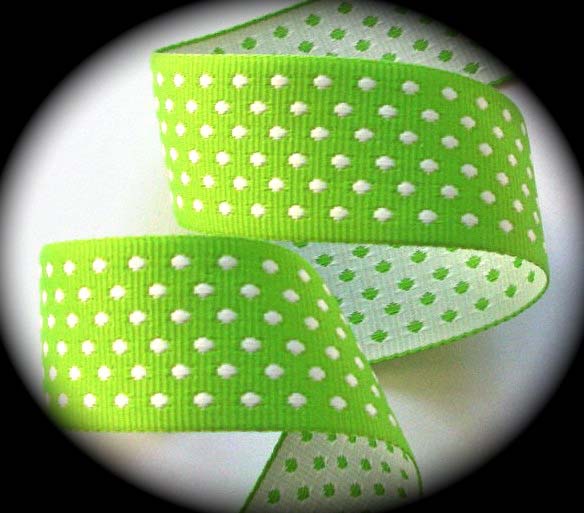 gpd50 1" (3 yds) Woven Reversible Lime/White X-S Dots