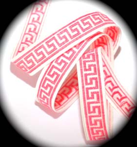 GREEK KEY5 - 5/8" PINK/WHITE (3 YDS)