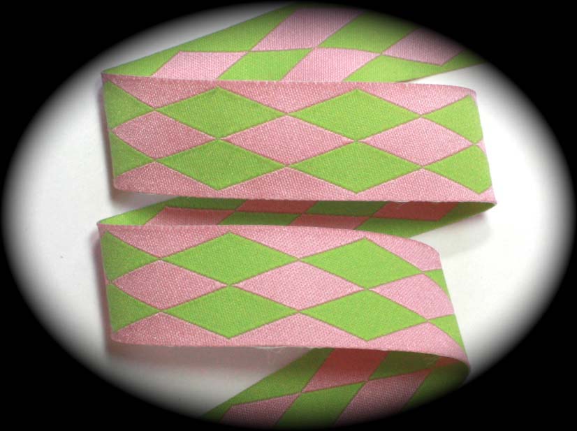 Harlequin2 - 7/8" (3 yds) PINK/GREEN