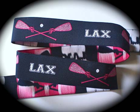 Lax Rackets & Wording5 - 1" (3 yds)Navy, Pink & White-Lacrosse