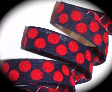 Vintage Woven Ribbon Dots 3/4" x 3 y NAVY/RED DOTS Cotton