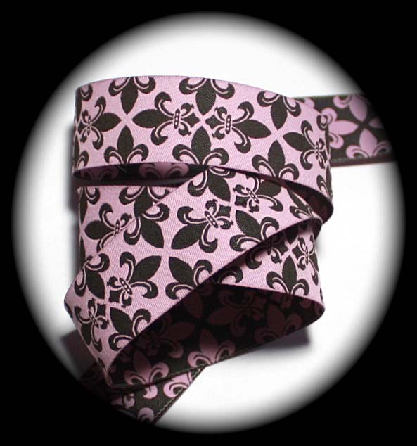 FLEUR DE LIS9a - 1" X 10 YDS PINK/BROWN REVERSIBLE