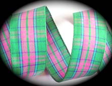 PLAID124 - 7/8" (3 YDS)GREEN/PINK/BLUE