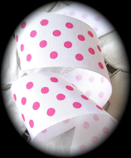 DOTS 2" (3 yds) WHITE/H. PINK DOTS RAYON/COTT