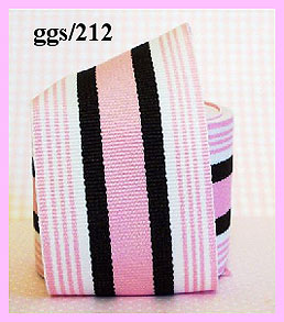 ggs212c  1 1/2" Lt Pink/Black/White Striped (5 YDS)