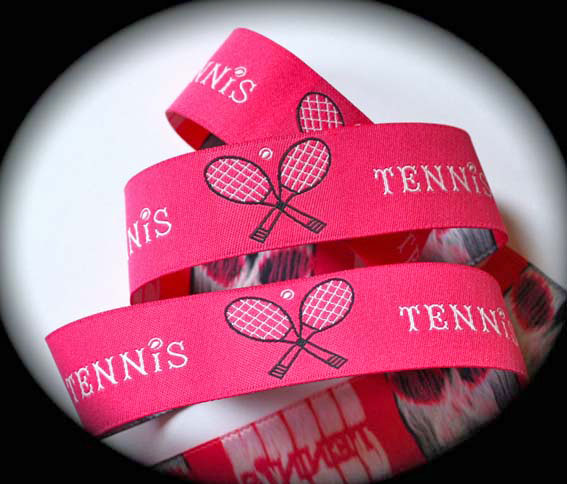 Tennis21 - 1" (3 yds) Pink, Navy and White W/Words