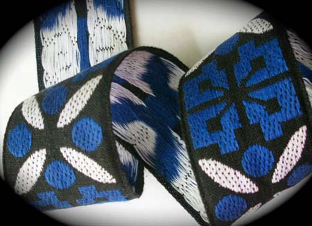 Vintage528 2" (per yd) Black/Royal/White Vintage Woven