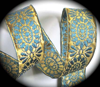 VINTAGE70 - 1 1/2" (3 yds)  GOLD/BLUE FLORAL