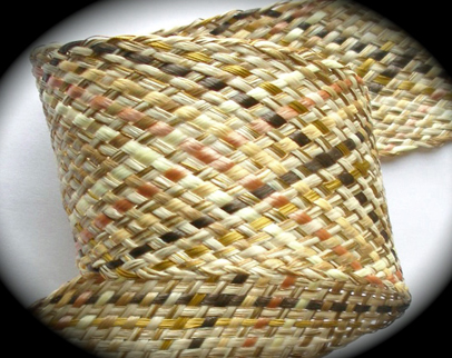 WAXEDRAFFIA  2 1/2" Tan,Coral and Brown Raffia Webbing  (per yd)